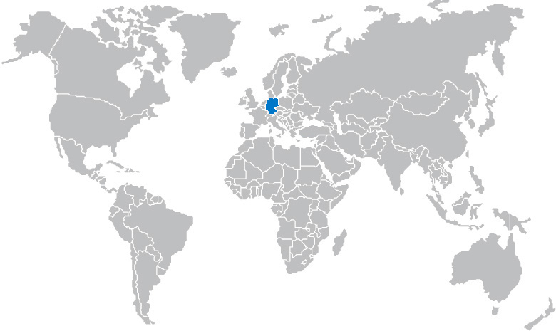 Auf einer Weltkarte ist Deutschland markiert.